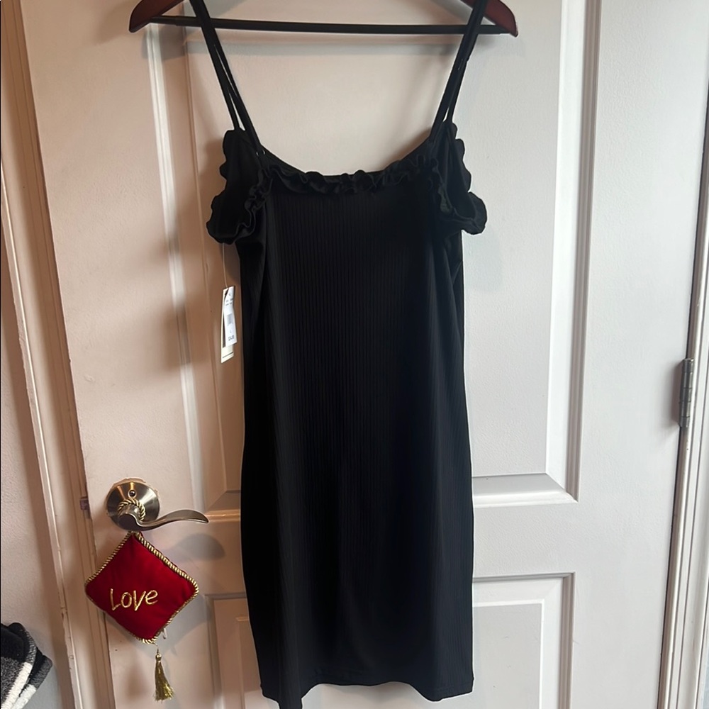 Black Ruffled Mini Slip Dress - Picture 6 of 11